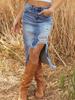 Irregular Ripped High-Waisted Denim Skirt - Women's Fashion In Solid Colors