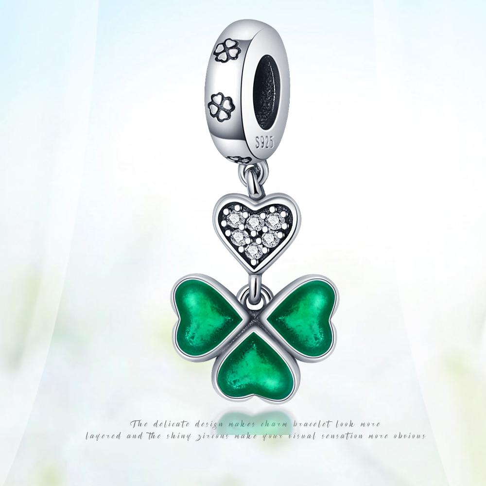 Charms Copper  Three-Hearted Leaf Pendant Beads Fit Charms Plata  Original Bracelet Beads Women Jewellery Making