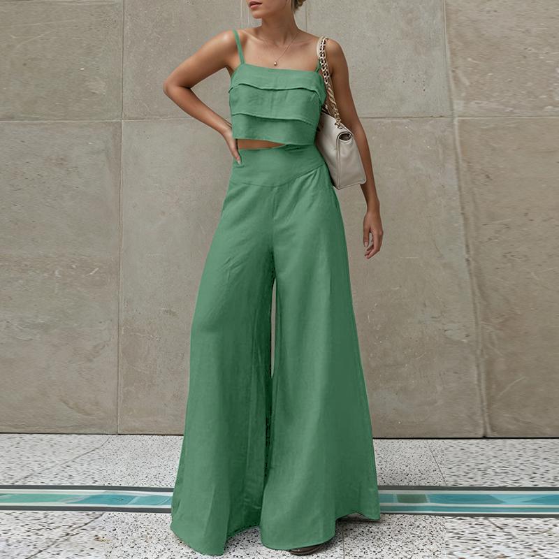 

ZANZEA Womens Slip Camisoles and Wide Leg Pants Summer Two Piece Suit Sets