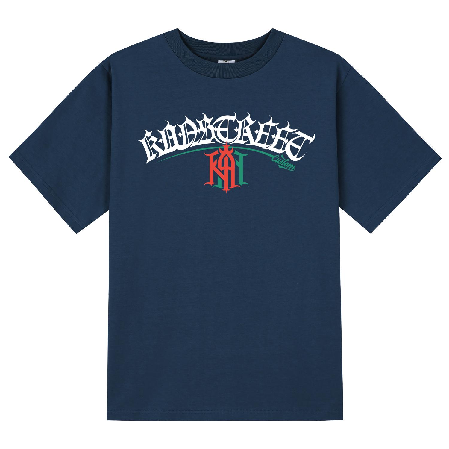 Khan 6312 Ktn0160 Lettering Khan Two-Cut Short Sleeve T-Shirt - Navy Gray/S