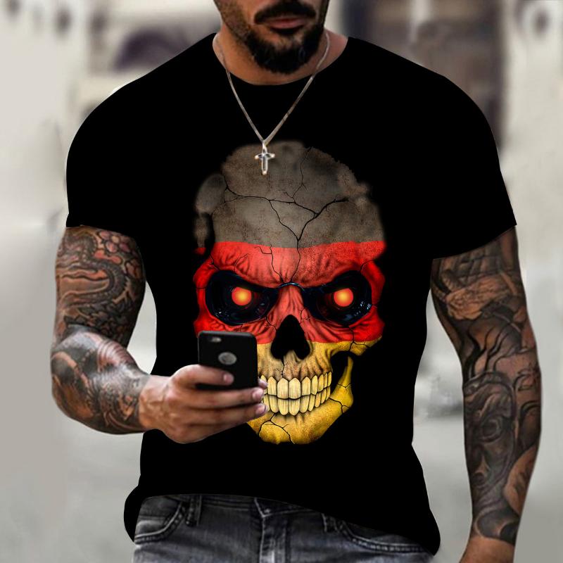 Cross-border Summer Short-sleeved 3DT-shirt Men's Skull Print Hip-hop Crew Neck T-shirt Sports Casual Top