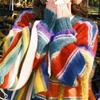 Women Colorful Striped Round Neck Sweater Japanese Retro Fashion Round Neck Cardigan Autumn Loose Lady Single Breasted Top