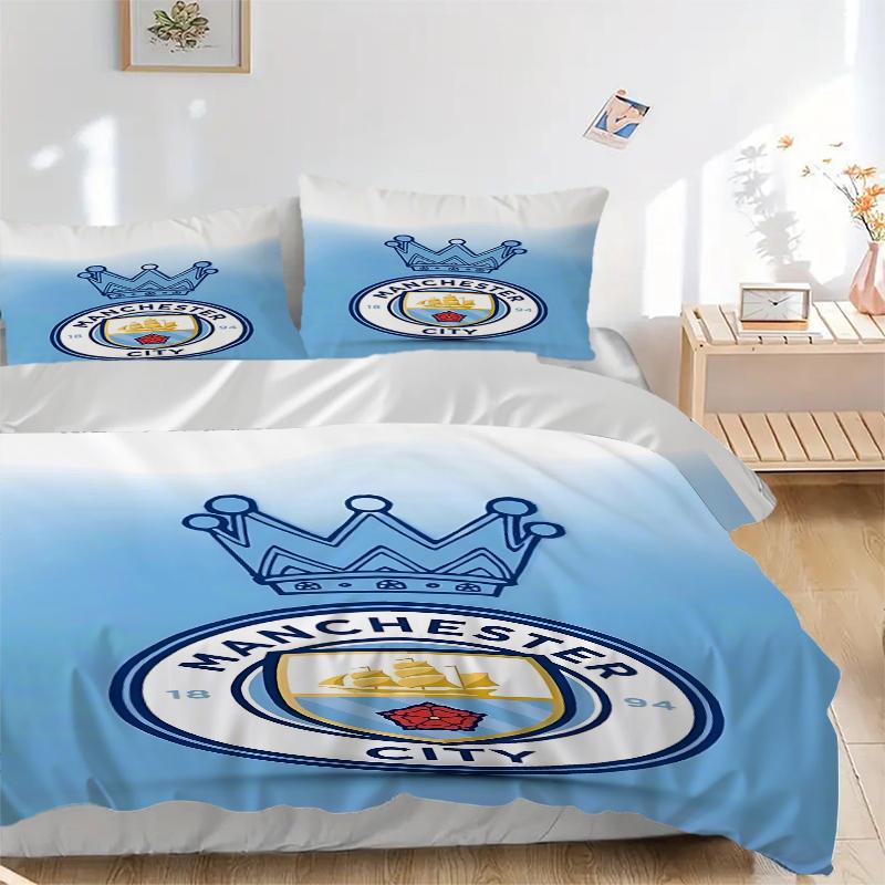 Ensemble de literie 3 pièces avec écusson de Manchester City Pour toutes les tailles Nouveau Housse de couette imprimée 3D Couette Housse de couette Taie d'oreiller Décoration de chambre