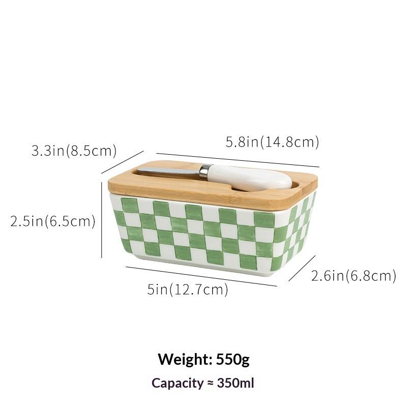 350ML 1set of Country-style Ceramic Butter Box, Retro Home Kitchen Cheese Butter Refrigerated Box, Butter Dish, Gift Storage Box