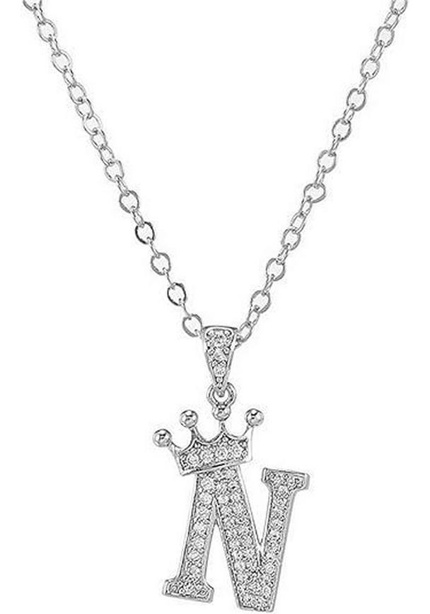 Stylish Women s Choker Necklace with Cubic Zirconia Crown  English Letter Pendant Copper