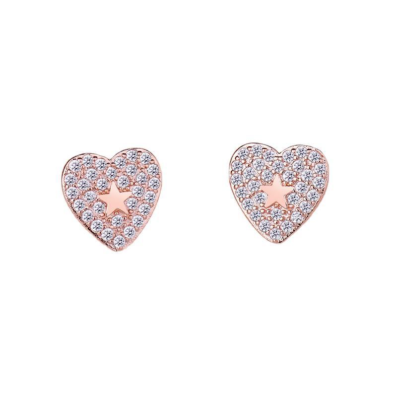 Sweet Love Heart Sparkle Peach Heart Student Earrings Girl Earrings Hundred with Girlfriends