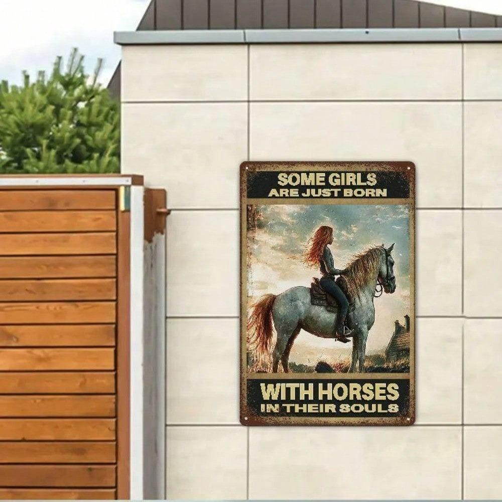 Metal Horse Wall Art Vintage Tin Sign Farmhouse Decor Western Bar Rustic