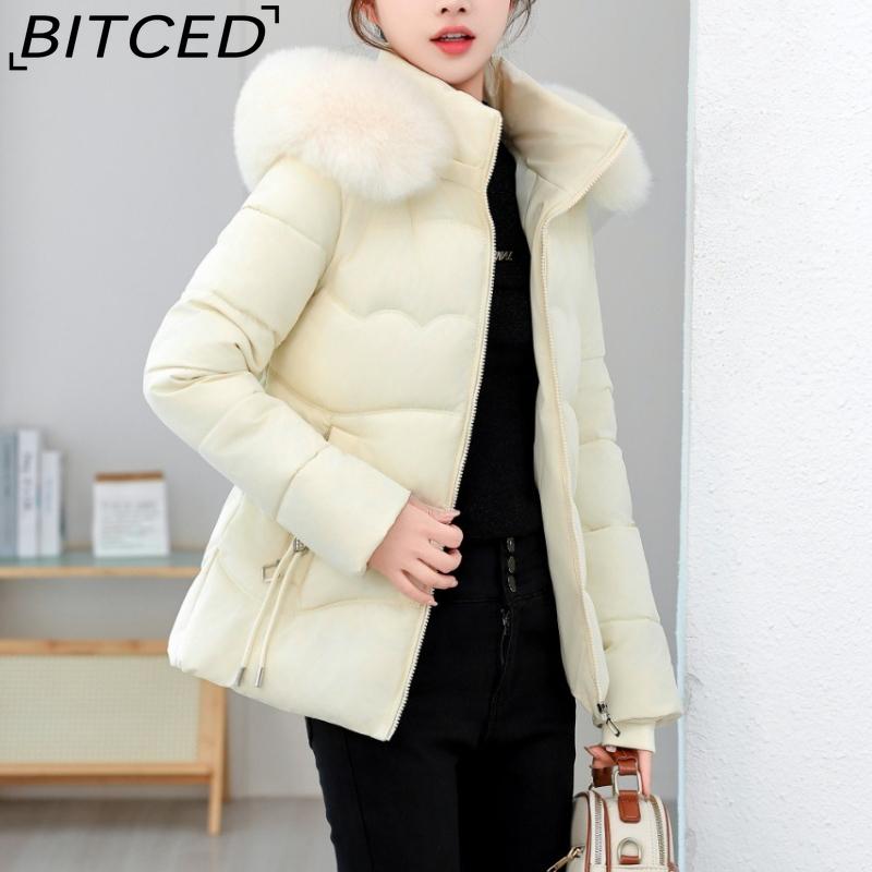 BITCED Winter Cotton Coat Slim-Fit Women's Short-Length Wool-Fur Collar Cotton Jacket Warm Cold-Resistant Cotton Coat