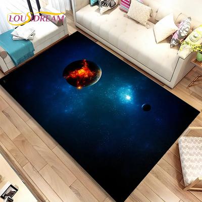 3D Space Fixed Stars Galaxy Earth Area שטיח, שטיח שטיח לבית סלון חדר שינה ספה דקור שטיח לדלת, שטיח רצפה מונע החלקה לילדים HD