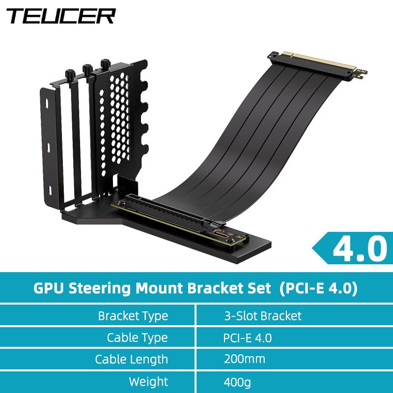 Kit suport de montare vertical GPU TEUCER L-Z3, cablu riser PCIe 4.0 X16 200 mm, suport de montare pentru direcția plăcii grafice
