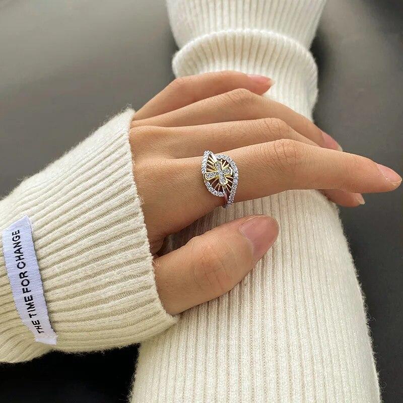 Originalité 18K or irrégulier ajouré croix Couple bague pour femmes en argent Sterling fiançailles cadeau de mariée bijoux en argent Sterling anneaux pour femmes