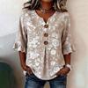 Women T-shirt Regular Fit V-Neck Half Sleeve Summer Tee 3D Digital Flower Print Pullover Tops Daily Wear