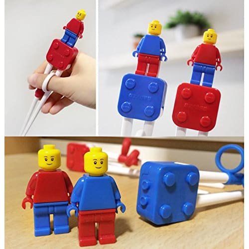 Stylish Oxford Block Figure Training Chopsticks, Spoon, Fork, and Case Set for Right-Handed Kids and Children (Red)