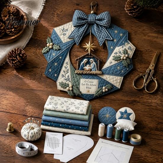 Dekorativer Stoffkranz Bausatz Weihnachten DIY-Set, Patchwork Anfängerfreundlich Handgemachtes Feiertagsbasteln Personalisiertes Türdekor Dekoration Set für