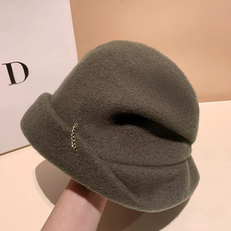 

Women s Chain Decor Wool Slouchy Hat Autumn Winter Casual Warm Fisherman Cap Face Slimming Cold Weather Fashion Beanie Soft Adjustable (54-58CM) кавовий