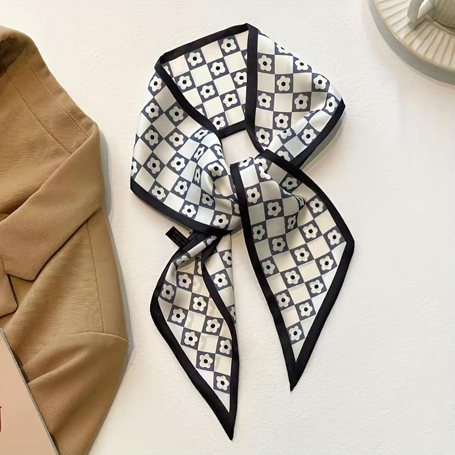 Black Printed Series Silk Scarf Hair Band Ribbon Tied-Up Hair Long Bow Vintage Satin Ribbon Neckerchief Hair Accessories