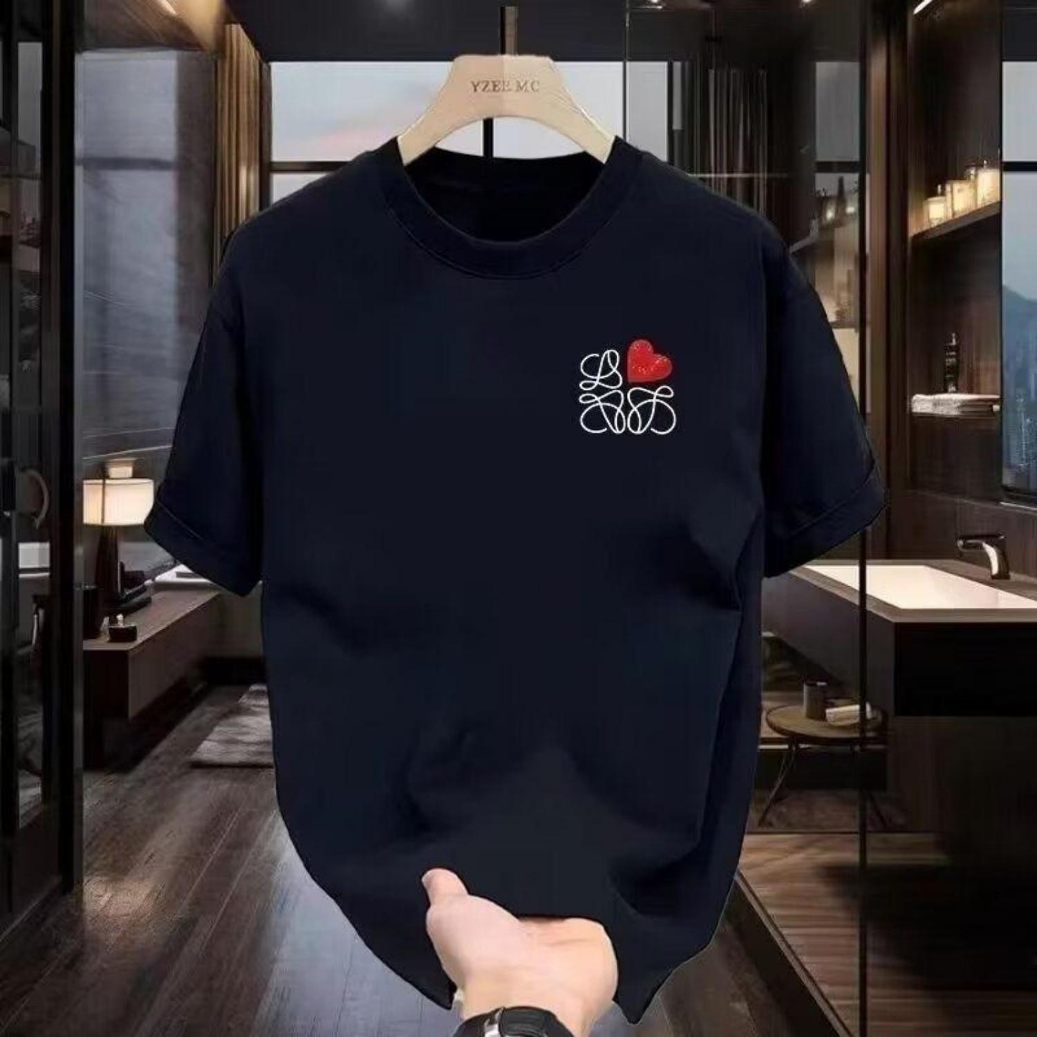 

2025 Men s and Women s Summer Hong Kong Style New Shirts Trend Loose Ins American Pure Cotton Round Neck Short Sleeves Youth XXXXXL чорний