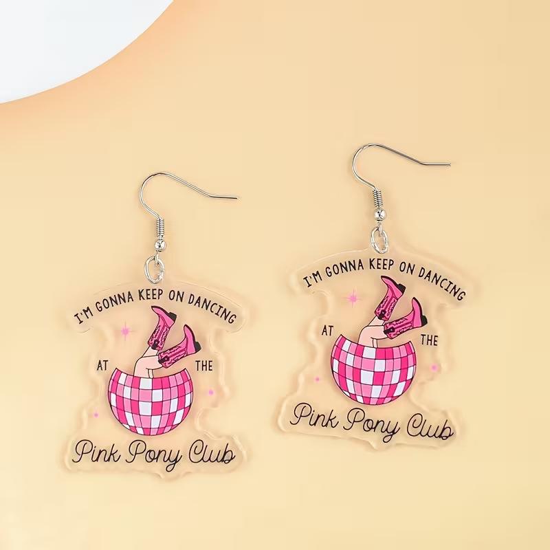 New Pink Pony Club Pendant Earrings 2D Acrylic Unique Personalized Gift Girls Earrings Accessories