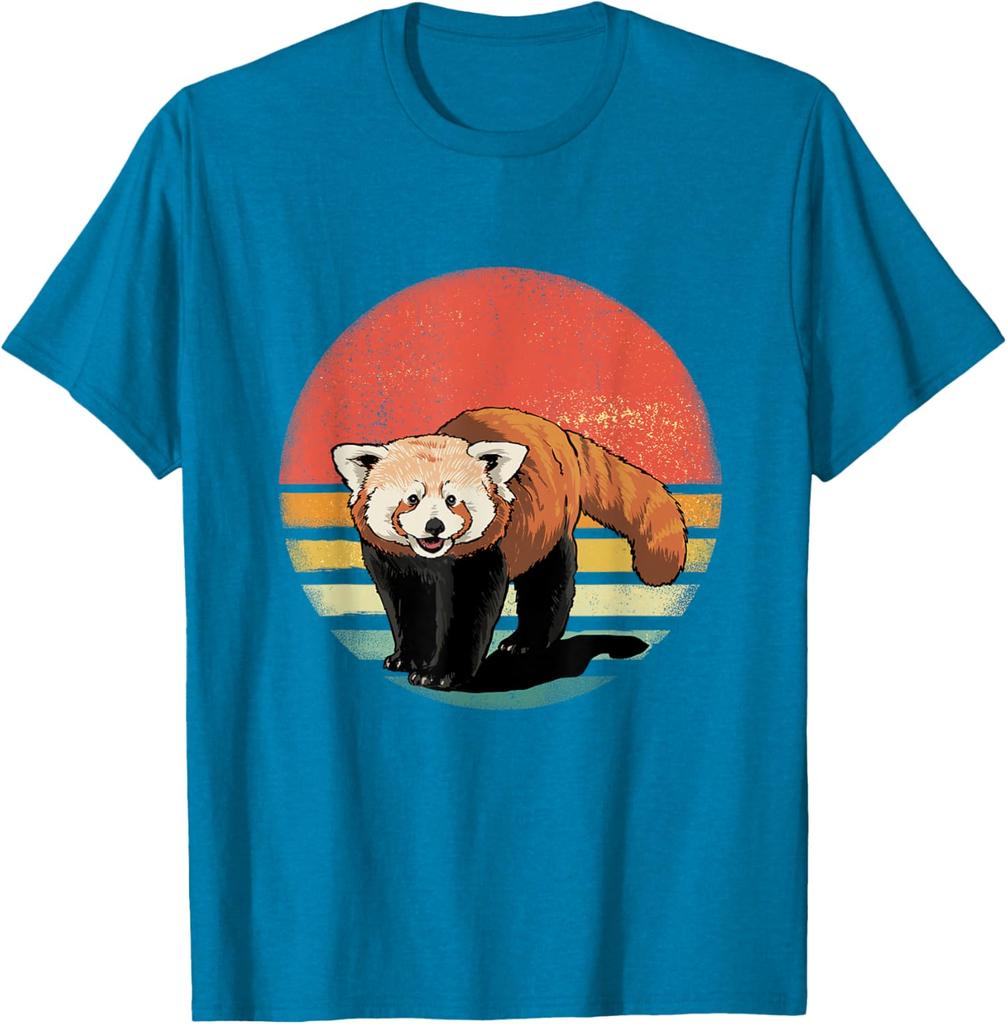 Retro Red Panda Sunset Vintage Animal Lover Graphic Tee Shirt Casual Unisex