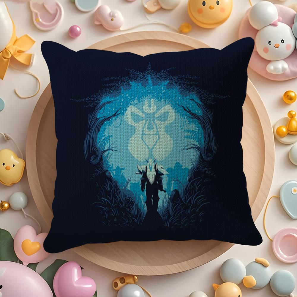 Warcrafts Of World W-Wow Game Cushion Cover Summer Coolness Linen Fabric Double-Sided Printing Pillow Case Sofa Home Decor Gift Peach skin 18*18(CM)-1Pcs