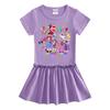 2026 Korean Style Kids' Cartoon Dress: Color Block Pleated Skirt with Short Sleeves for Girls