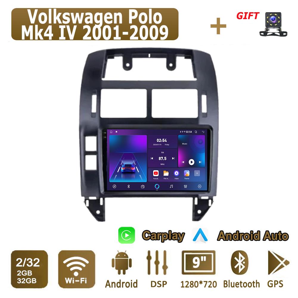 

Android Carplay автомобильное радио для Volkswagen Polo Mk4 IV 2001-2009 мультимедийный проигрыватель головное устройство стерео GPS навигация BT WIFI 2+32 ГБ 2+32GB чёрный