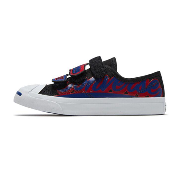 Converse Jack Purcell Velcro Low Top Kids Skate Shoes Kids sneaker Black Red 366489C