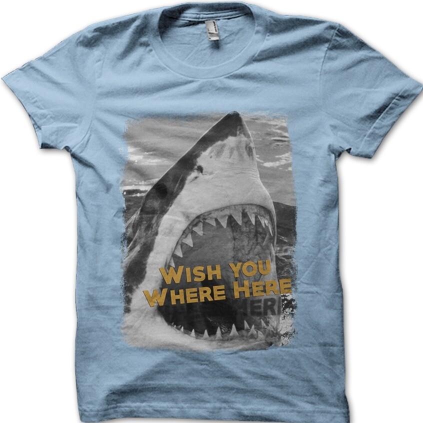 SHARK JAWS Желаю, чтобы ты был здесь рыбалка смешная хлопковая футболка 8996 M