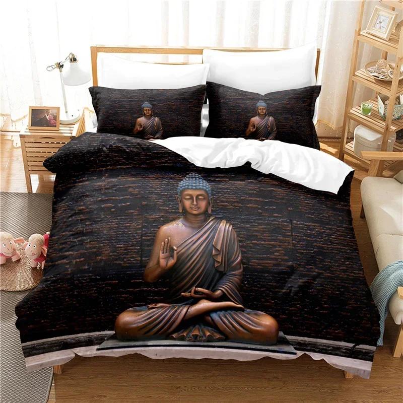 Buddha Statue Comfortable Duvet Quilt Cover Pillowcase Bedding Set Children Bedroom Decoration Home Textile