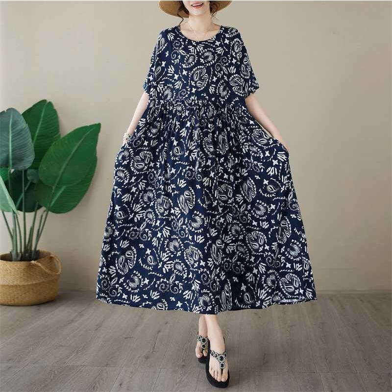 Simple Fashion Plus Size Round Neck Printed Dress