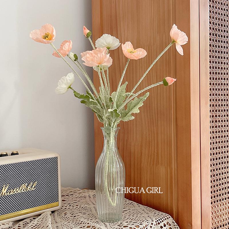 Blue Iceland Poppy Silk Flower Bouquet for Living Room Decoration
