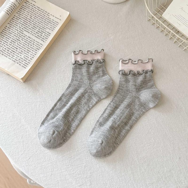 Summer Lightweight Ankle-length Ballet-style Mesh Open-weave Earflap Pile Socks, Sweet Socks Made of Pure Cotton