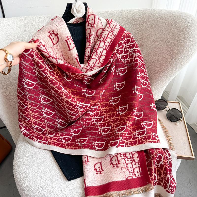 

Осенне-зимний шарф из имитации кашемира с буквенным принтом, женский новый универсальный теплый повседневный платок, модный утолщенный шарф 190CM