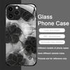 Luxury Black Rose Flower Graphic Tempered Glass Phone Case for IPhone 16 Pro Max 15 14 13 12 Mini 11 XS XR 7 8 Plus Hard Covers