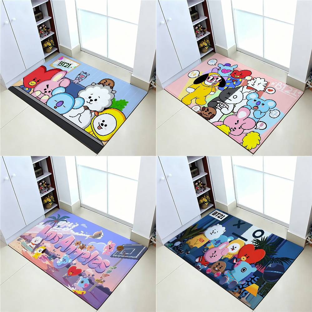 Cute A-bt21S Cartoon Carpet Bathroom Anti-slip Mat Door Mat Home Decoration Mat Entrance Door Mat Scratch-resistant Door Mat