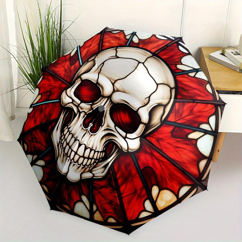 

Stained Glass Skull Window Decoration - Gothic Home Decor, Halloween Wall Art, Spooky Home Accessories Umbrella, Halloween & Christmas Gif