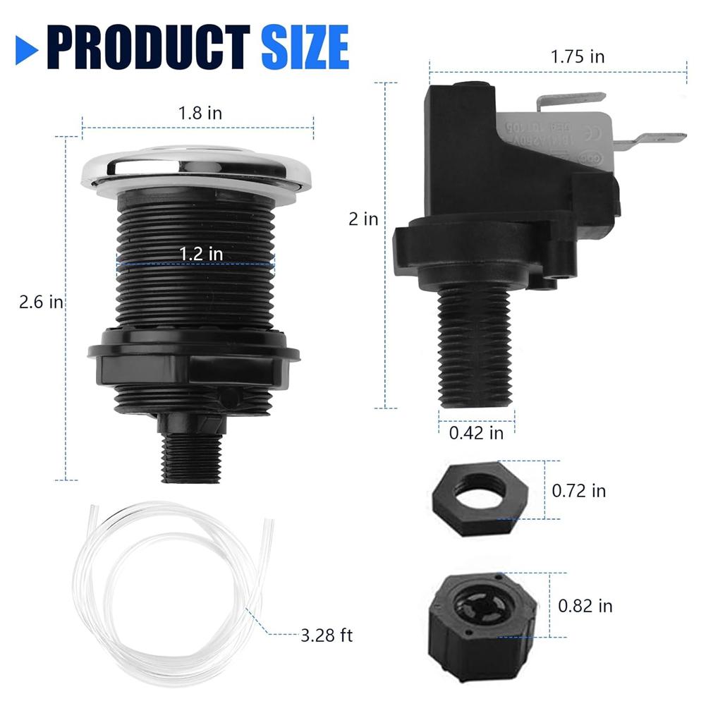BHBL 16A on Off Air Push Button Switch for -Jetted Bath Tub Spa & Garbage Disposal, Black