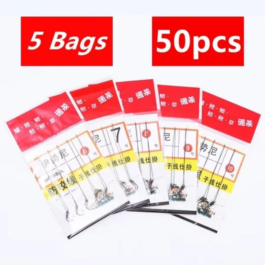 5 Packs of 50/10 Packs of 100 Hooks Fishs Tool Tied Good Strong Horse Line Double Hook Pair Hook Fishing Gear Accessories