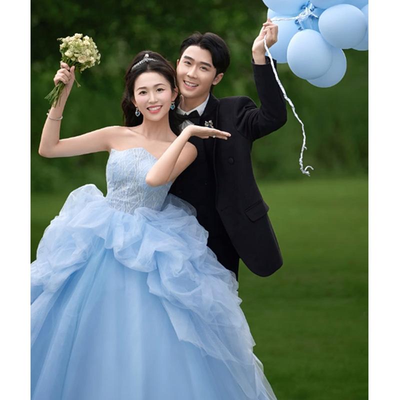 Evening dress Super fairy temperament Celebrity light luxury high sense Blue student day adult ceremony Art test public skirt annual meeting