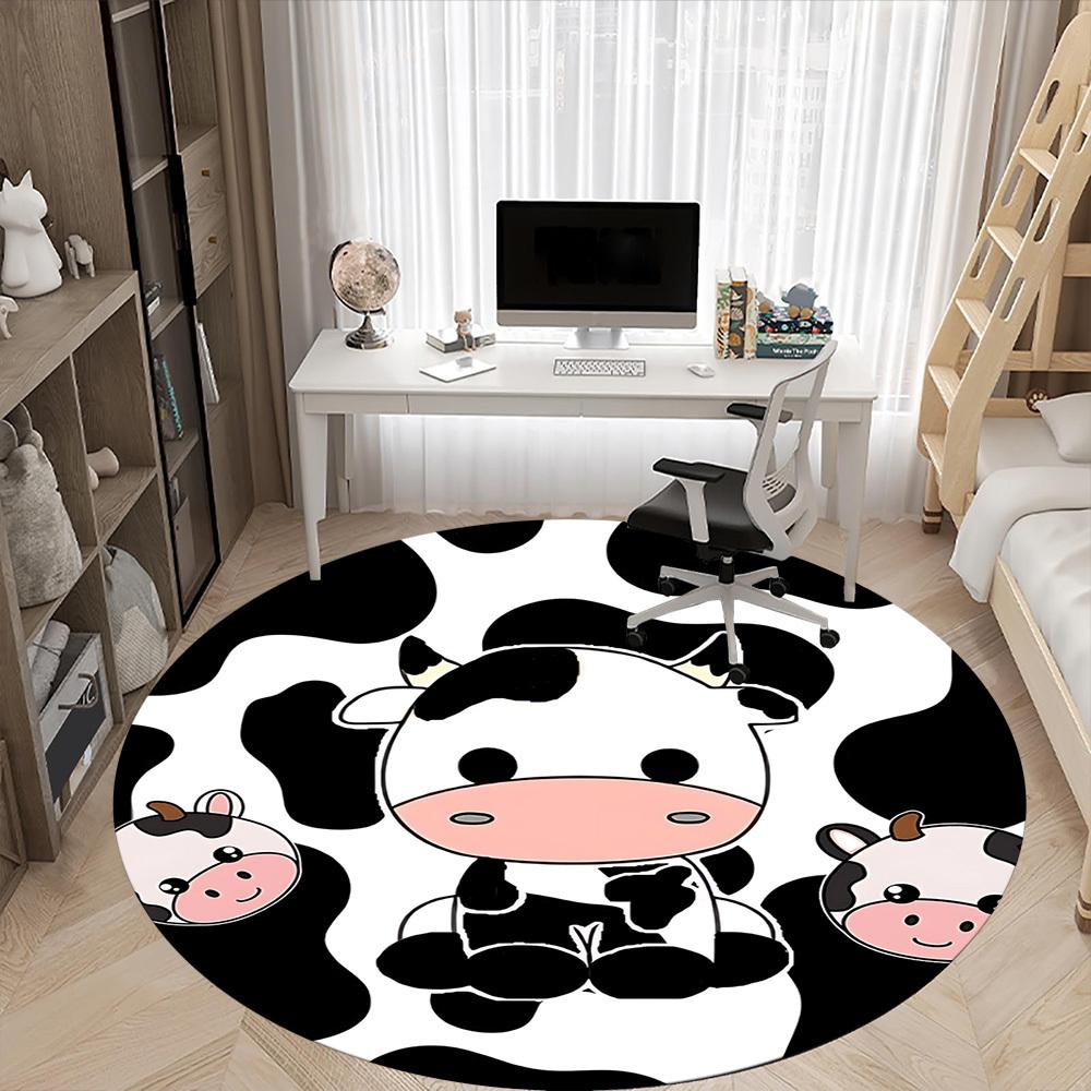 1pc Cow Print Office Round Area Rug, Under Office Chairs Bedroom Living Room Home Decor, Room Deco