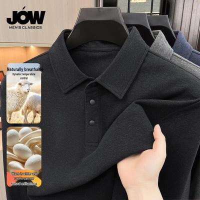 JOW Men's Silk Wool Blend Brushed Long Sleeve Polo T-Shirt