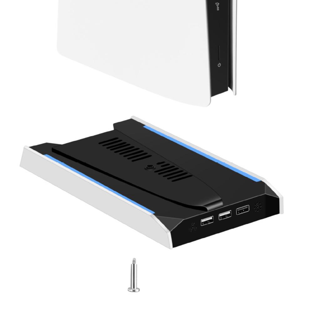 For PS 5 Slim/PS 5 Pro RGB Vertical Cooling Stand Base 8 Light Mode Game Console Base Bracket W/ 3-Speed Cooling Fan Base Stand