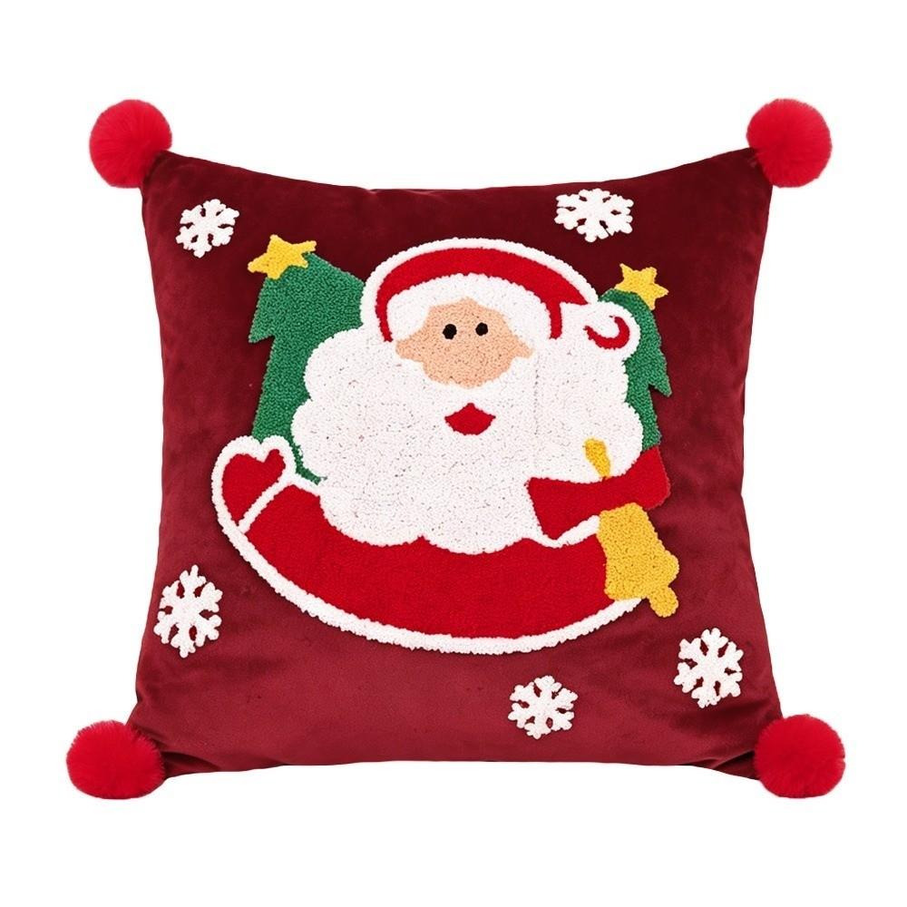 Cartoon Santa Claus Holiday Cushion Cover Elk Snowman Pillow Case Festive Plush Cushion Cover  Gift