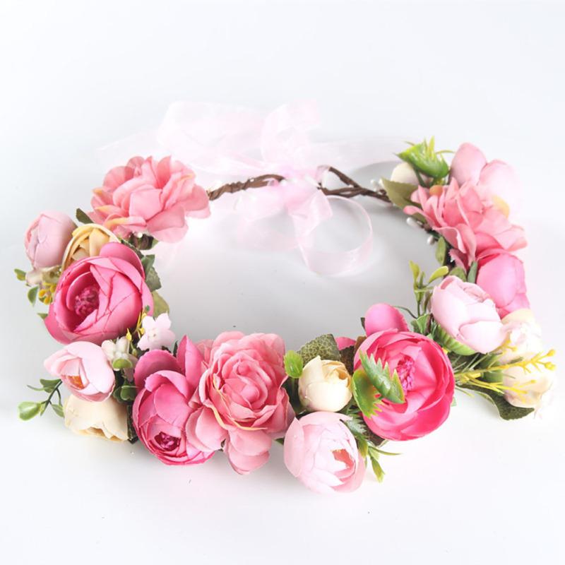 Wedding Bridal Flower Crown Simulation Rose Flower Garland Adjustable Handmade Headdress Wedding