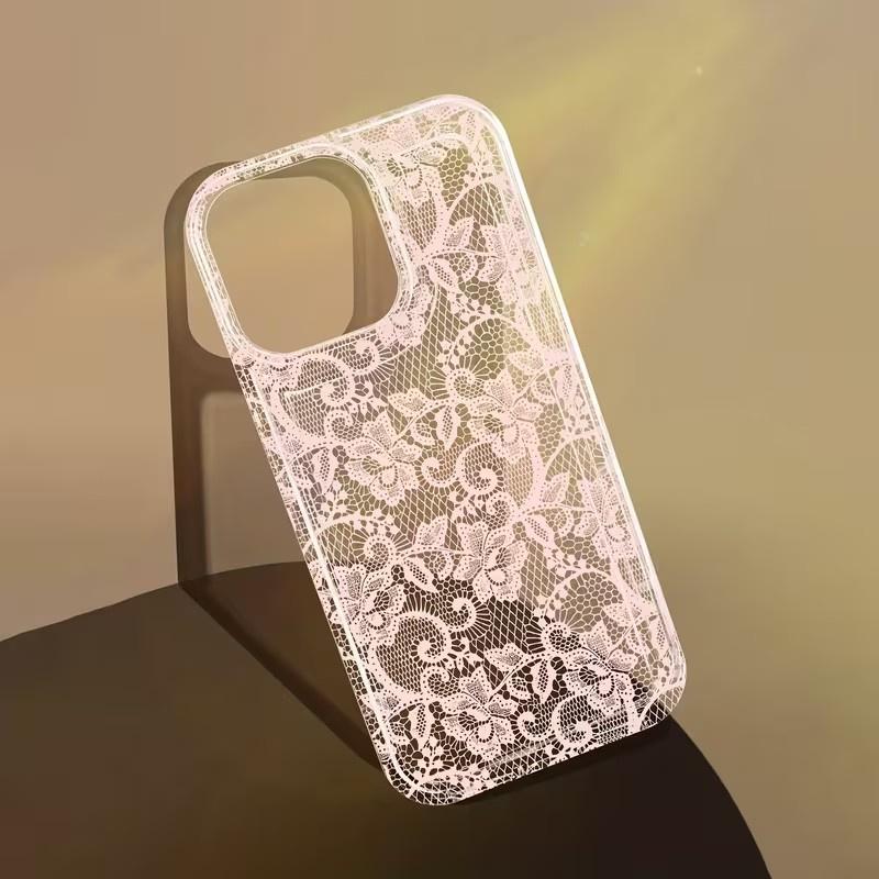 

Floral Lace Print Clear Case for iPhone 17 16 15 14 13 12 11 Series Pro Max Plus Double Layer Protection iphone 13