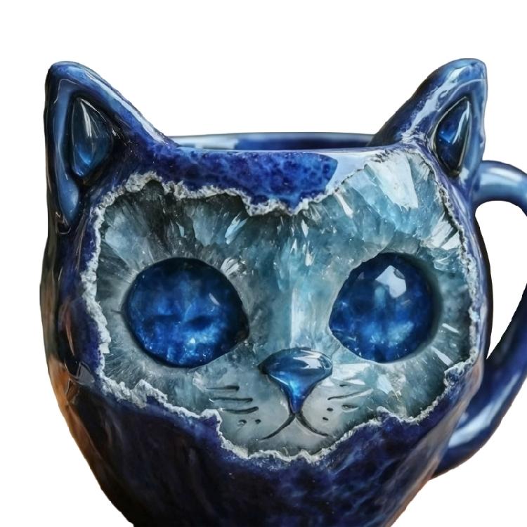 Elegantní Křišťálová Kočičí Tvář Hrnček na Kávu Ručně Vyráběná Pryskyřice Umělecký Sběratelský Předmět Pro Dekorace s Kočičí Tematikou Odolné Nádobí