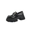 Platform loafers women's autumn and winter retro bright leather Mary Jane one-pedal French Hepburn style black commuter shoes