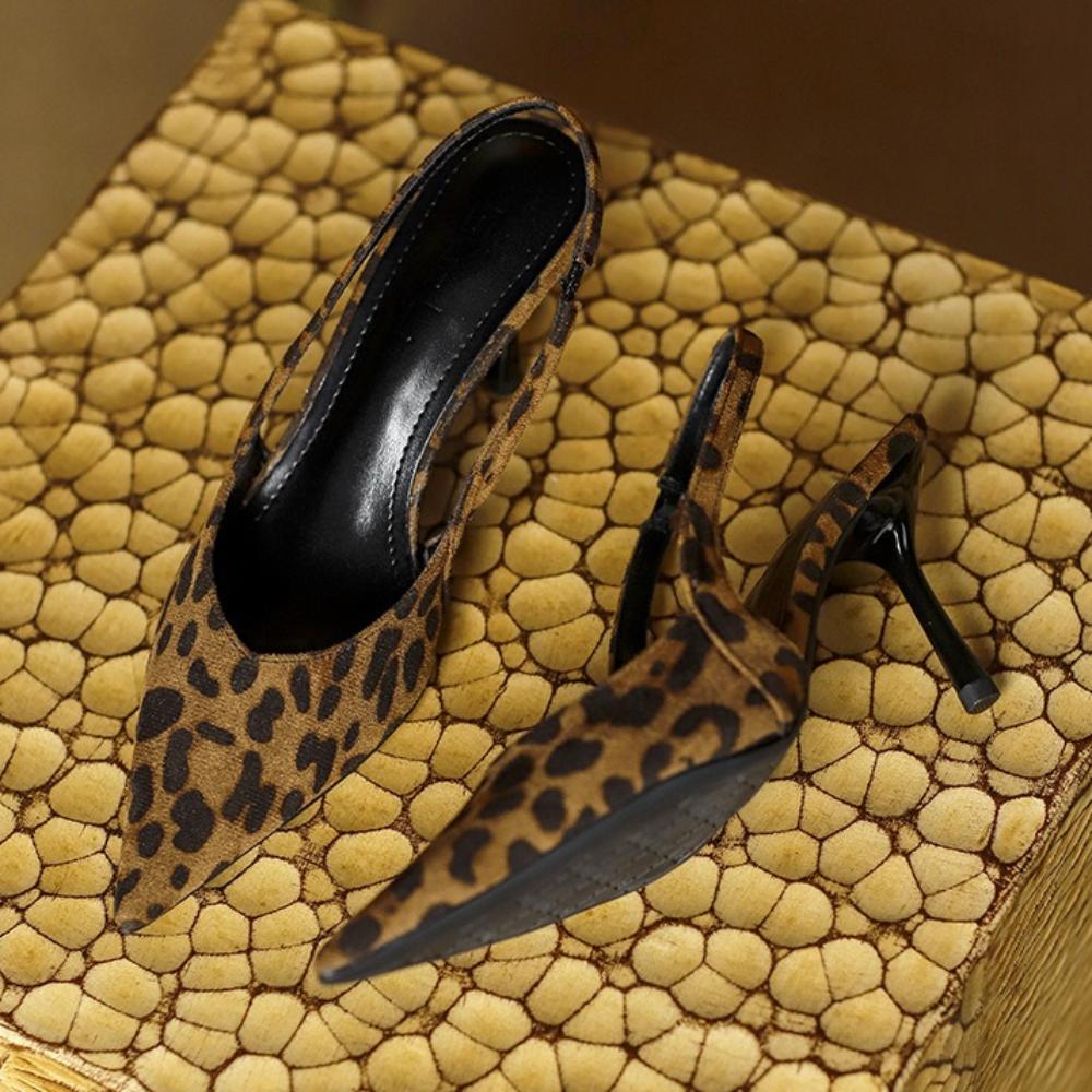 French Leopard Print High Heels Women's 2026 Summer Toe Sandals New Pointed Single Shoes for Womens Designer Sandals for Women