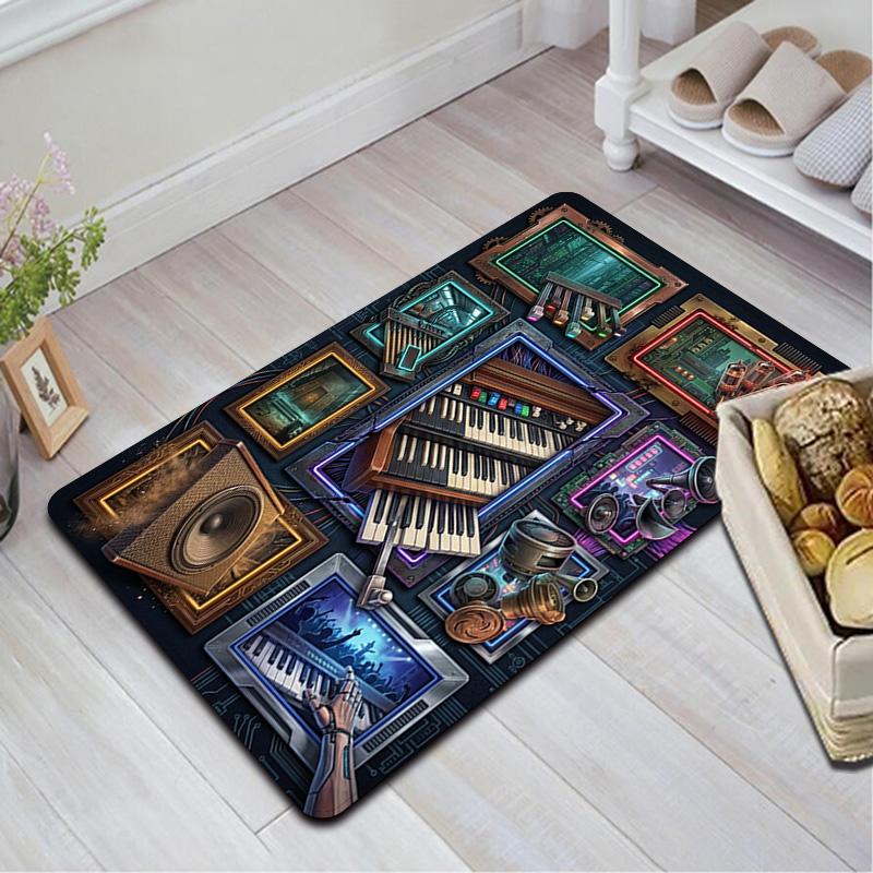 Cyberpunk Music Instruments Pattern Rug Floor Mat for Living Room or Bedroom Soft and Comfortable Carpet a Gift for Birthday and Holiday.