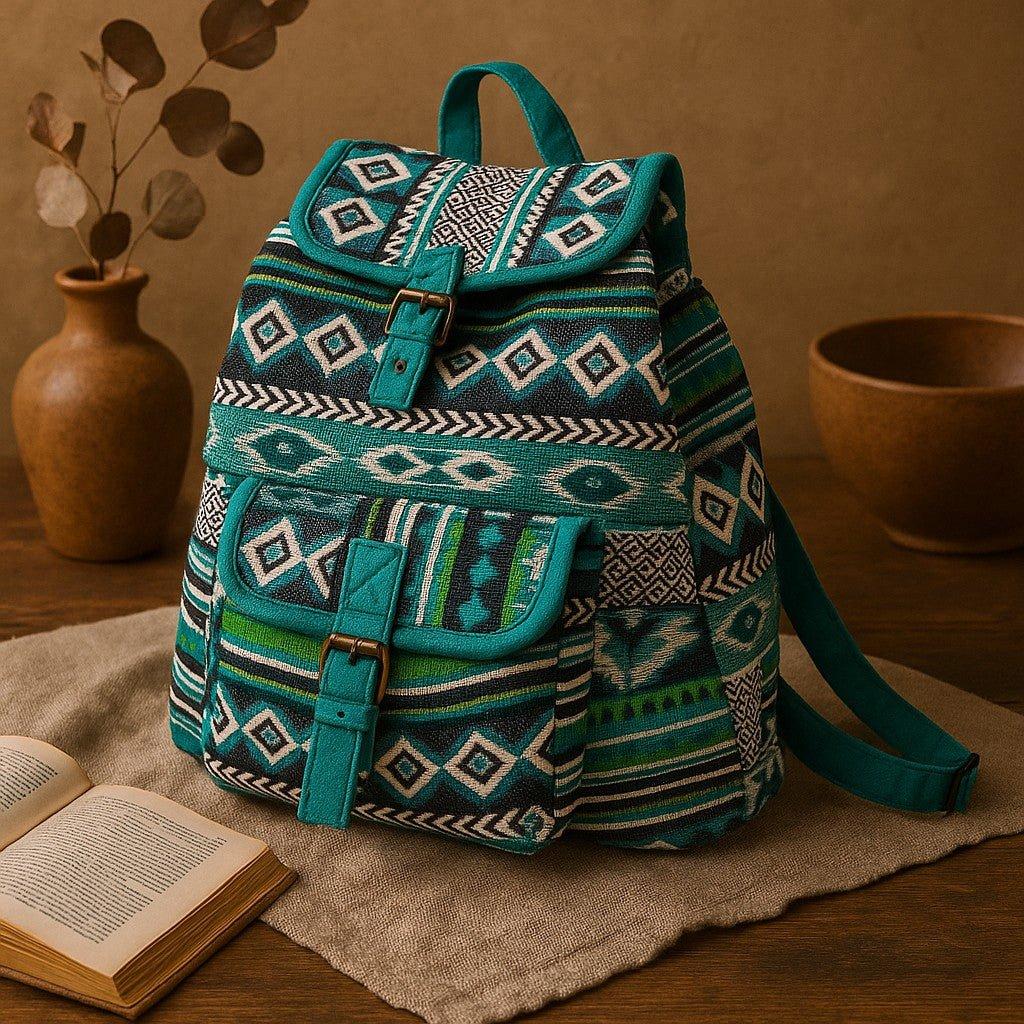 Shamtam Women's Backpack Boho Jacquard Teal